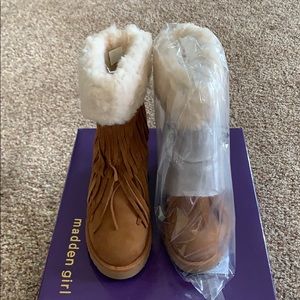 Madden girl brown micro suede mid calf boots sz 7